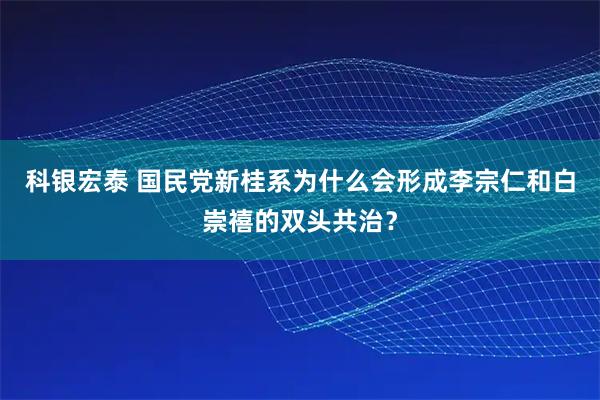 科银宏泰 国民党新桂系为什么会形成李宗仁和白崇禧的双头共治?